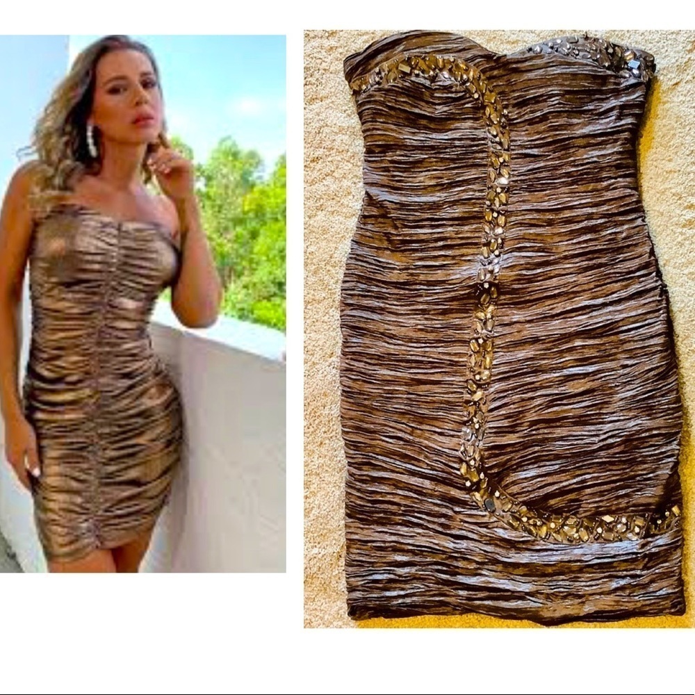 Suzy Shier Glitzy Brown Strapless Dress Size S